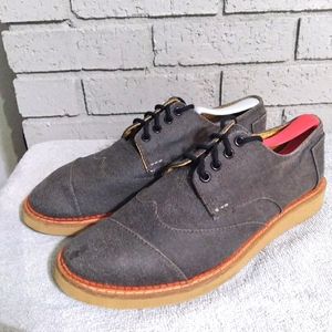 TOMS Mens Sz 9 Brogue Canvas Oxford Wingtip Dark Gray Denim Casual Lace Up Shoes